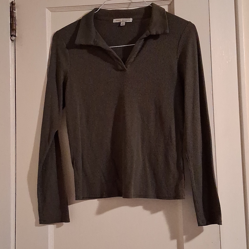 Green Ribbed Collared Shirt